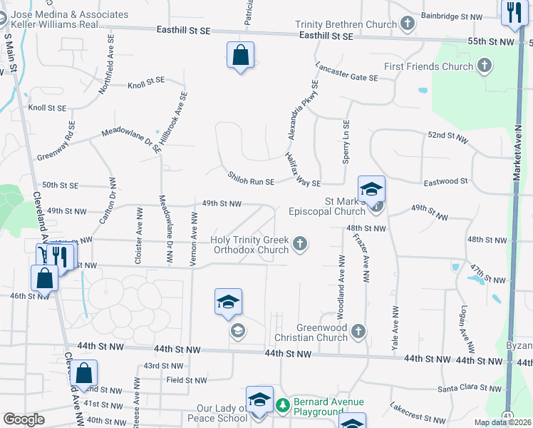 map of restaurants, bars, coffee shops, grocery stores, and more near 1000 48th Street Northwest in Canton
