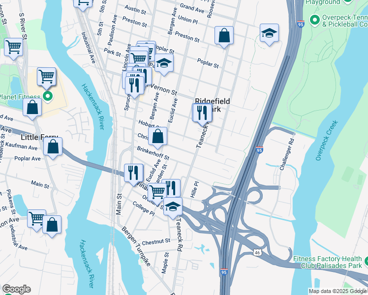 map of restaurants, bars, coffee shops, grocery stores, and more near 116 Christie Street in Ridgefield Park