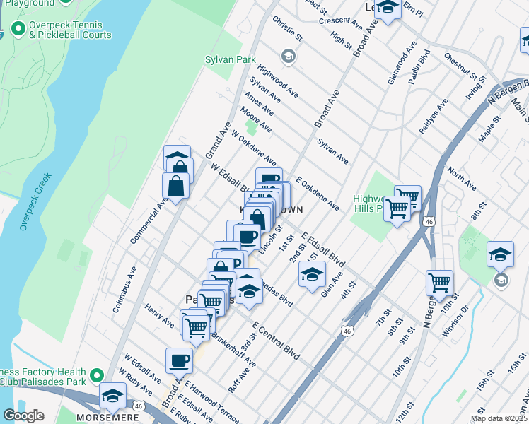 map of restaurants, bars, coffee shops, grocery stores, and more near 479 Broad Avenue in Palisades Park