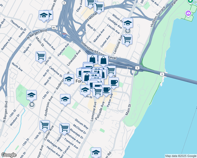 map of restaurants, bars, coffee shops, grocery stores, and more near 2037 Lemoine Avenue in Fort Lee