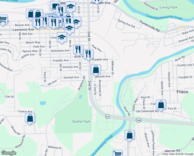 map of restaurants, bars, coffee shops, grocery stores, and more near 930 South 2nd Street in Ellwood City