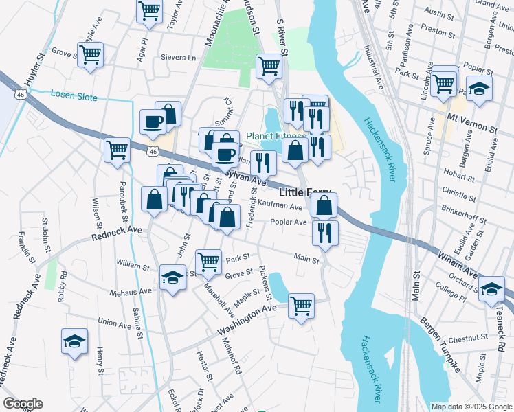 map of restaurants, bars, coffee shops, grocery stores, and more near 73 Kaufman Avenue in Little Ferry