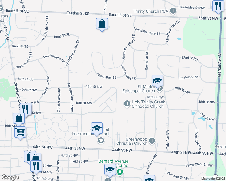 map of restaurants, bars, coffee shops, grocery stores, and more near 1000 48th Street Northwest in Canton