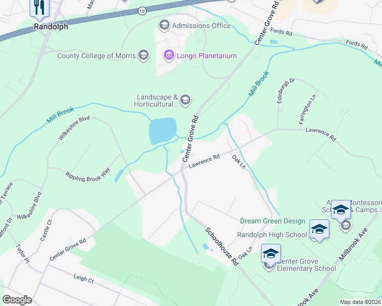 map of restaurants, bars, coffee shops, grocery stores, and more near 221 Center Grove Road in Randolph