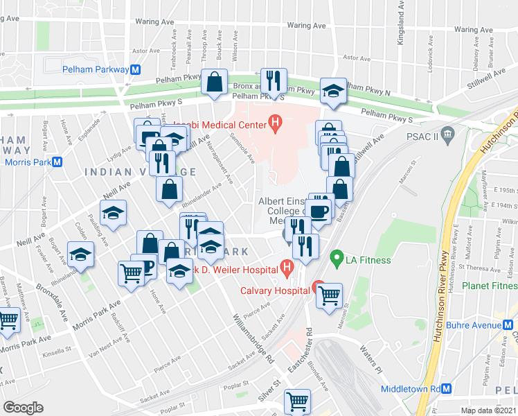 map of restaurants, bars, coffee shops, grocery stores, and more near 1766 Seminole Avenue in Bronx
