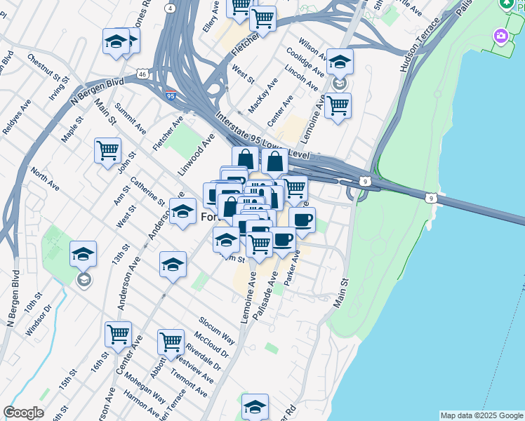 map of restaurants, bars, coffee shops, grocery stores, and more near 2037 Lemoine Avenue in Fort Lee