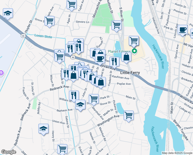 map of restaurants, bars, coffee shops, grocery stores, and more near 27 Brandt Street in Little Ferry