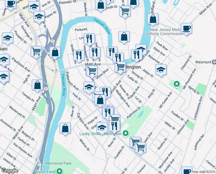 map of restaurants, bars, coffee shops, grocery stores, and more near in Wallington