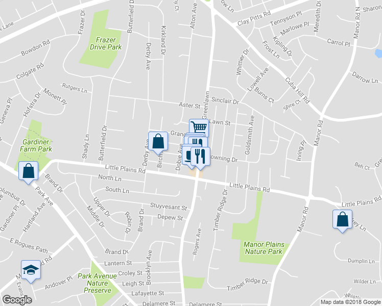 map of restaurants, bars, coffee shops, grocery stores, and more near 5 Bristol Street in Huntington