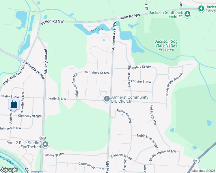 map of restaurants, bars, coffee shops, grocery stores, and more near 4922 Simsbury Cir NW in Massillon