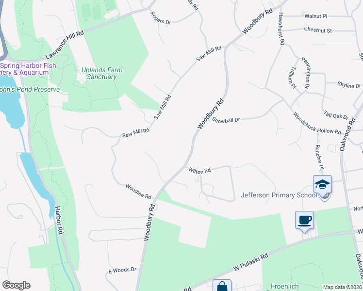 map of restaurants, bars, coffee shops, grocery stores, and more near 437 Woodbury Rd in Cold Spring Harbor