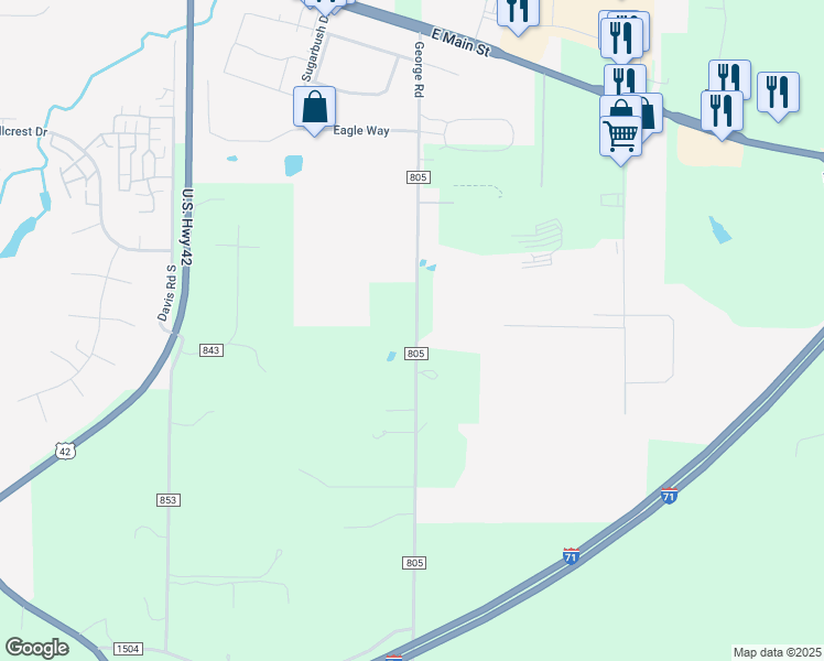 map of restaurants, bars, coffee shops, grocery stores, and more near 1442 Township Road 805 in Ashland