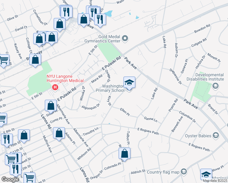 map of restaurants, bars, coffee shops, grocery stores, and more near 12 Kivy Street in Huntington Station