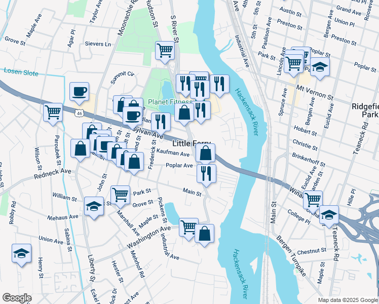 map of restaurants, bars, coffee shops, grocery stores, and more near 95 U.S. 46 in Little Ferry