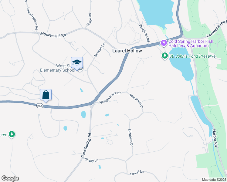 map of restaurants, bars, coffee shops, grocery stores, and more near 11 Springwood Path in Syosset