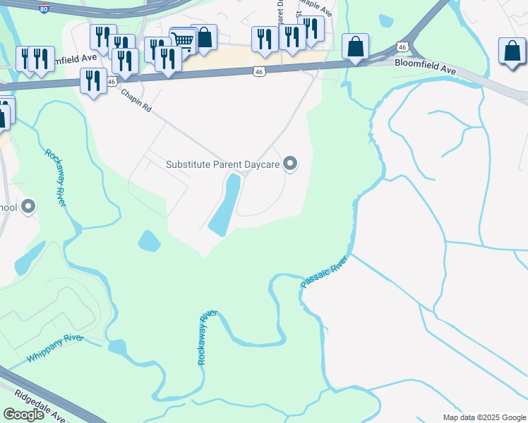 map of restaurants, bars, coffee shops, grocery stores, and more near 3400 Rachel Terrace in Montville