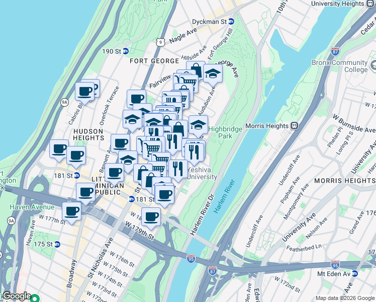 map of restaurants, bars, coffee shops, grocery stores, and more near in New York