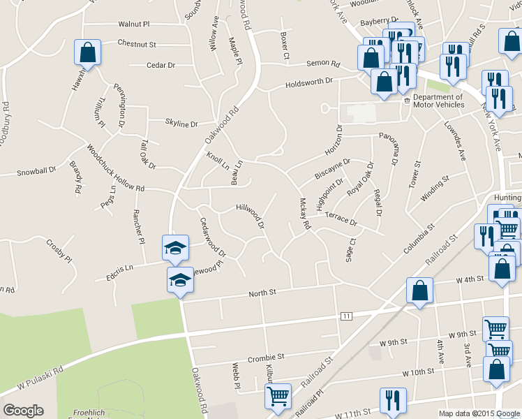 map of restaurants, bars, coffee shops, grocery stores, and more near 4 Bergen Court in Huntington Station