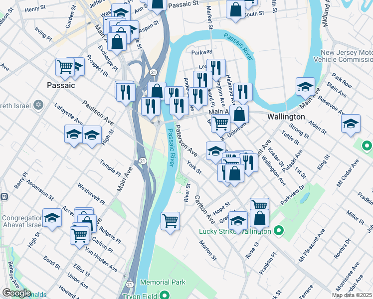 map of restaurants, bars, coffee shops, grocery stores, and more near 964 Paterson Avenue in East Rutherford