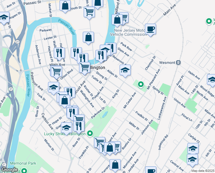 map of restaurants, bars, coffee shops, grocery stores, and more near 65 Tuttle Street in Wallington