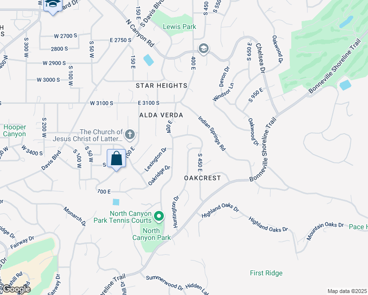 map of restaurants, bars, coffee shops, grocery stores, and more near 427 Huntington Drive in Bountiful