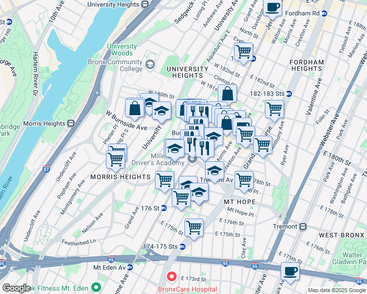 map of restaurants, bars, coffee shops, grocery stores, and more near 1992 Davidson Avenue in Bronx