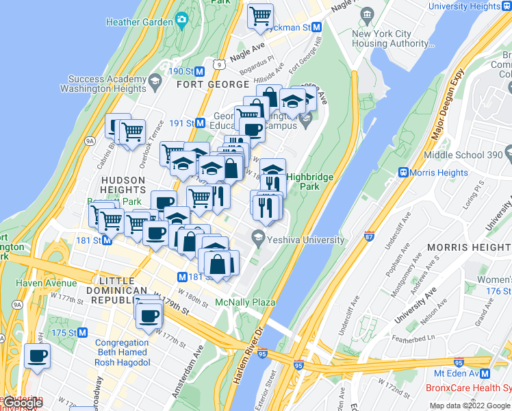 map of restaurants, bars, coffee shops, grocery stores, and more near in New York