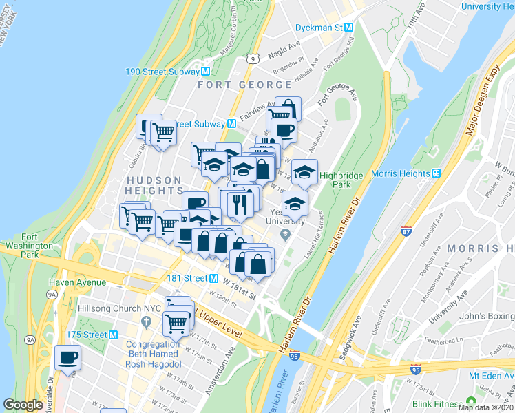 map of restaurants, bars, coffee shops, grocery stores, and more near in New York