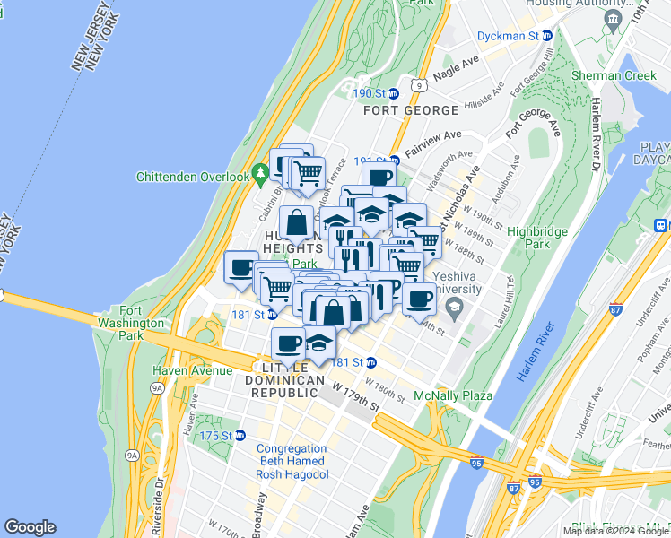 map of restaurants, bars, coffee shops, grocery stores, and more near in New York