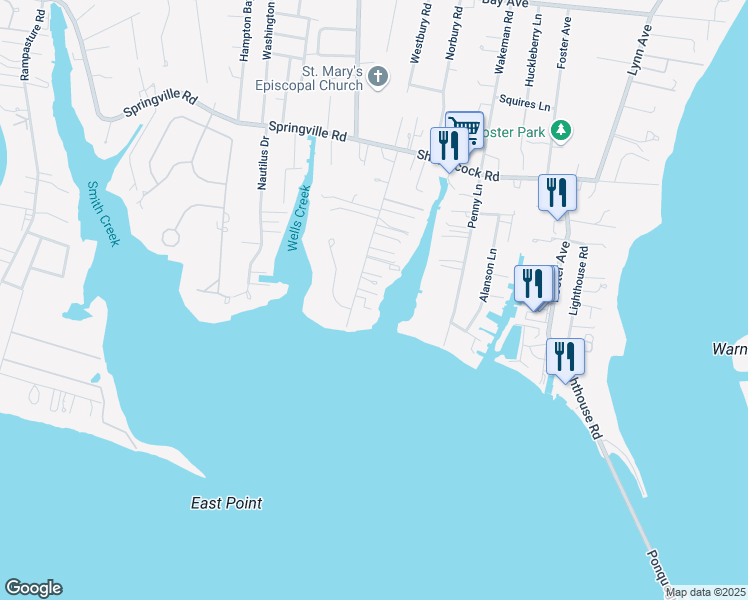 map of restaurants, bars, coffee shops, grocery stores, and more near 35 Gardners Lane in Hampton Bays