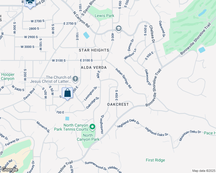 map of restaurants, bars, coffee shops, grocery stores, and more near 427 Huntington Drive in Bountiful