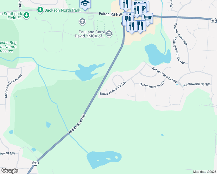 map of restaurants, bars, coffee shops, grocery stores, and more near 4906 Tewksbury Court Circle Northwest in Canton