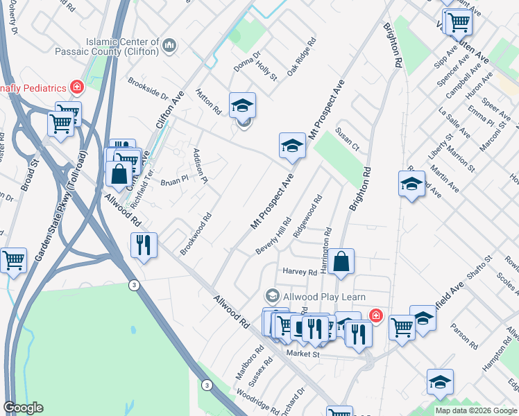 map of restaurants, bars, coffee shops, grocery stores, and more near 478 Mount Prospect Avenue in Clifton