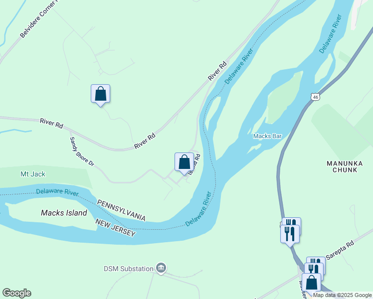 map of restaurants, bars, coffee shops, grocery stores, and more near 480 Sandy Shore Drive in Mount Bethel