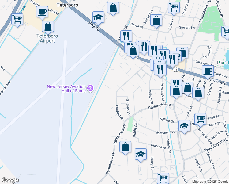 map of restaurants, bars, coffee shops, grocery stores, and more near 101 Franklin Street in Little Ferry