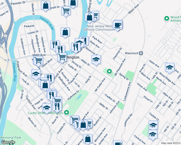 map of restaurants, bars, coffee shops, grocery stores, and more near 93 Strong Street in Wallington