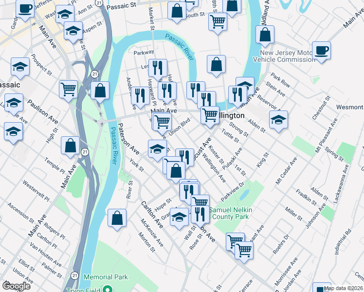 map of restaurants, bars, coffee shops, grocery stores, and more near 204 Hayward Place in Wallington