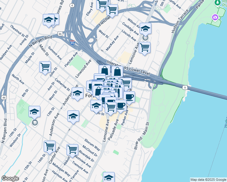 map of restaurants, bars, coffee shops, grocery stores, and more near 2037 Lemoine Avenue in Fort Lee
