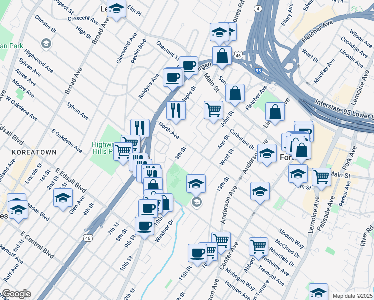 map of restaurants, bars, coffee shops, grocery stores, and more near 1538 8th Street in Fort Lee
