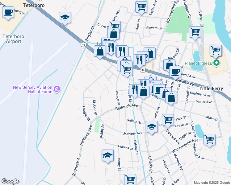 map of restaurants, bars, coffee shops, grocery stores, and more near 65 Wilson Street in Little Ferry