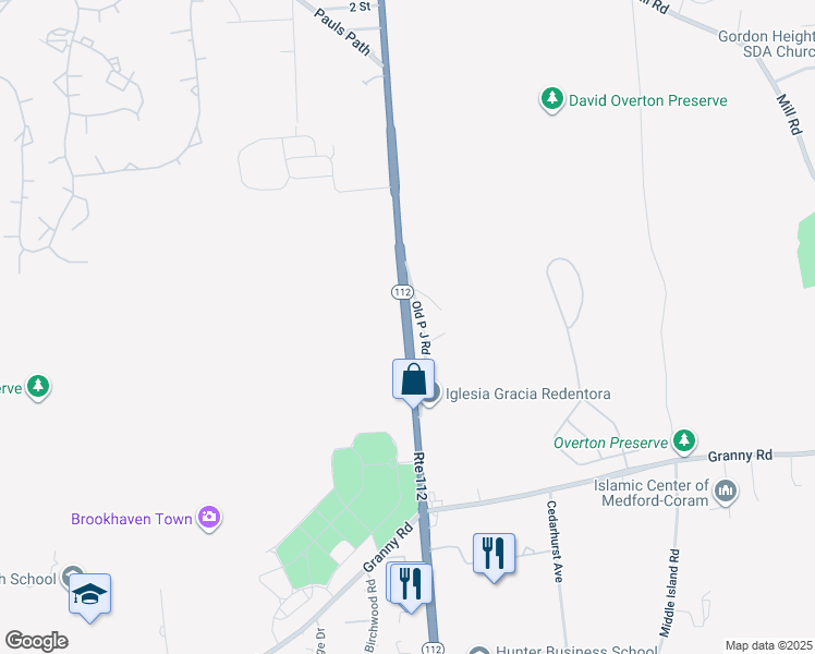 map of restaurants, bars, coffee shops, grocery stores, and more near New York 112 in Suffolk County