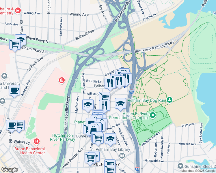map of restaurants, bars, coffee shops, grocery stores, and more near 2025 Continental Avenue in Bronx