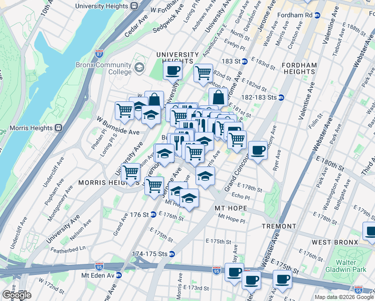 map of restaurants, bars, coffee shops, grocery stores, and more near 1992 Davidson Avenue in Bronx