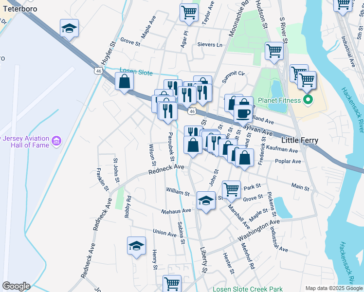 map of restaurants, bars, coffee shops, grocery stores, and more near 277 Main Street in Little Ferry