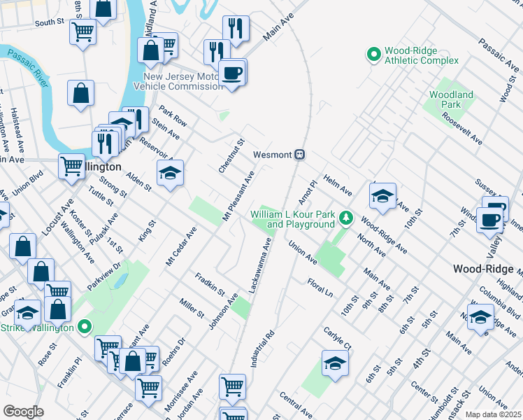 map of restaurants, bars, coffee shops, grocery stores, and more near 50 Spring Street in Wallington