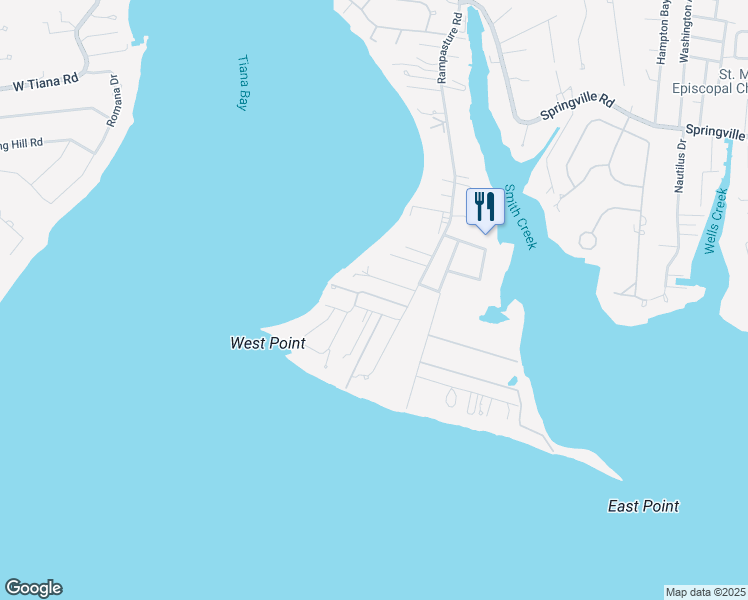 map of restaurants, bars, coffee shops, grocery stores, and more near 11 Mineola Court in Hampton Bays