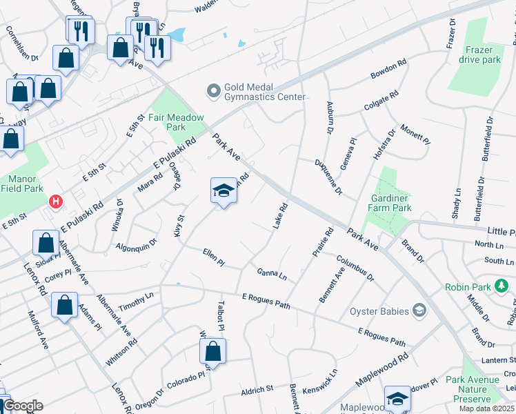 map of restaurants, bars, coffee shops, grocery stores, and more near 4 Farmington Court in Huntington Station