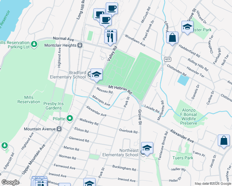 map of restaurants, bars, coffee shops, grocery stores, and more near 21 Patton Place in Montclair