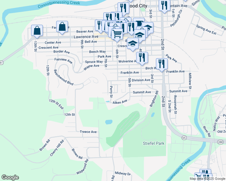 map of restaurants, bars, coffee shops, grocery stores, and more near 852 Sewickley Street in Ellwood City