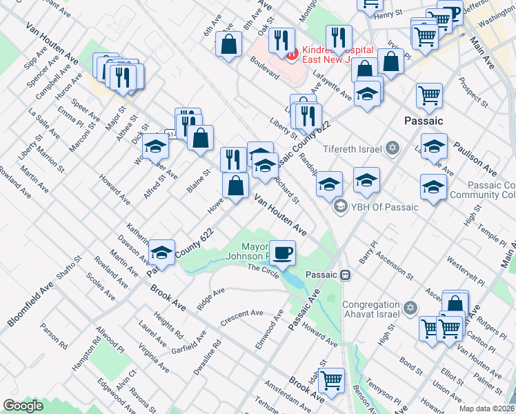 map of restaurants, bars, coffee shops, grocery stores, and more near 10 Mineral Spring Avenue in Passaic